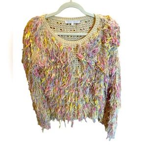 English Factory Free the Roses Women’s Yarn Shaggy Tassel Fringe Sweater Small